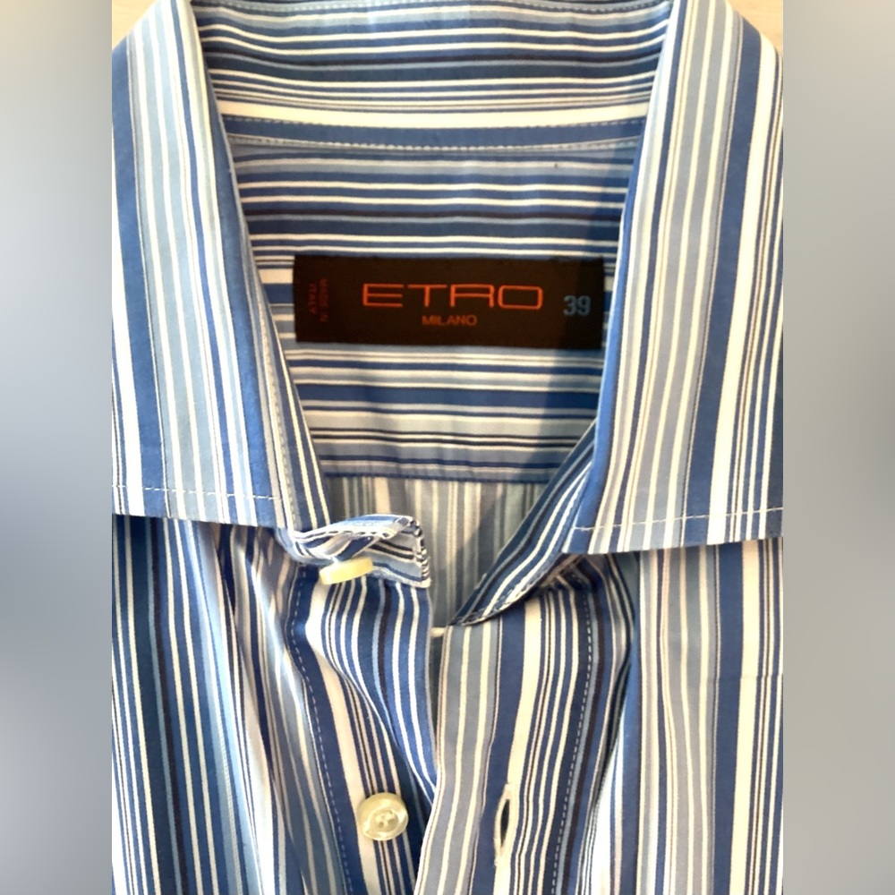 Etro Milano blue stripes shirt 100% cotton. Size 39